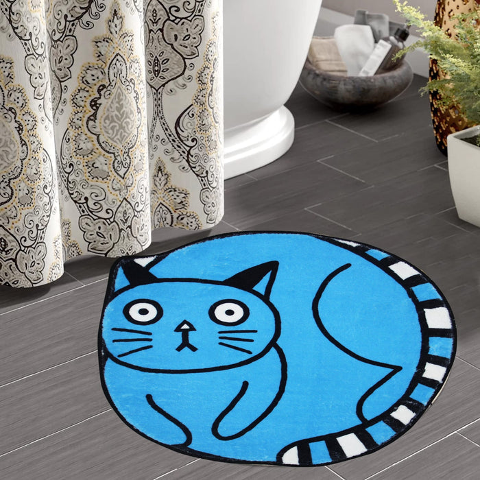 Blue Silly Cat Bath Mat