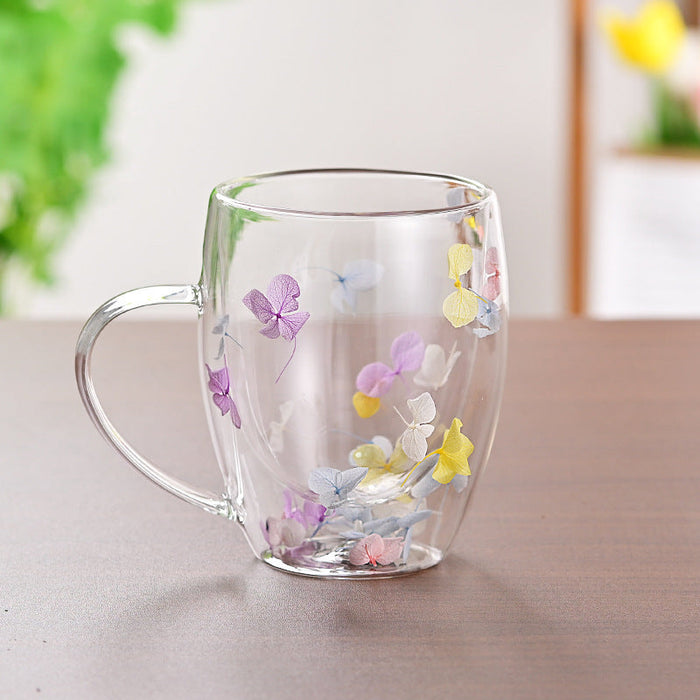 Creative Household Coffee Milk Dried Flower Quicksand Double Layer Glass Cup