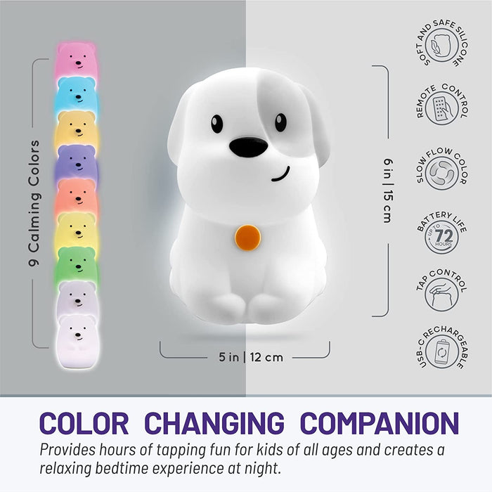 Rechargeable Night Light for Kids, Silicone Nursery Light for Baby Room and Toddler, Portable Night Light for Kids Room, Rechargeable Animal Lights for Girls and Boys, Kawaii Lamp (Puppy)