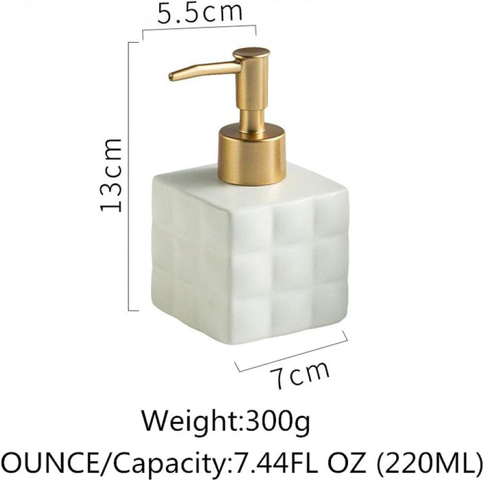 Hand Soap Dispenser Dish Cube Soap Dispenser Countertop 7.44 FL OZ. /220 ML Hand Lotion Pump Bottle Ceramic Lotion Container Liquid Hand Soap Jar Shower Dispenser Kitchen Bathroom Décor (White)
