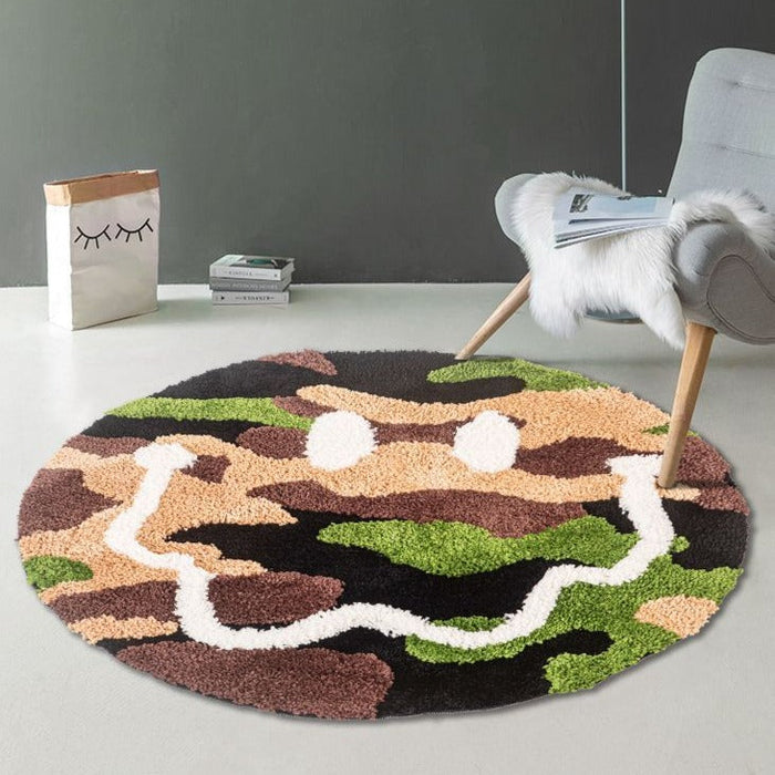 Tufted Smile Face Round Rug, Fun Fluffy Mat for Bathroom Bedroom