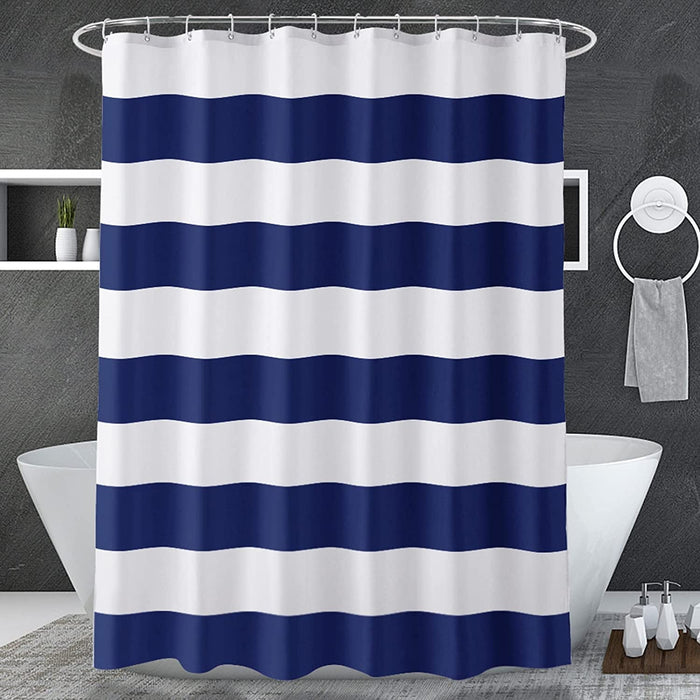 Navy Blue Shower Curtain Stripes, 72" W X 72" H Blue and White Shower Curtain, Fabric Shower Curtain for Bathroom, with 2 Heavy Stones