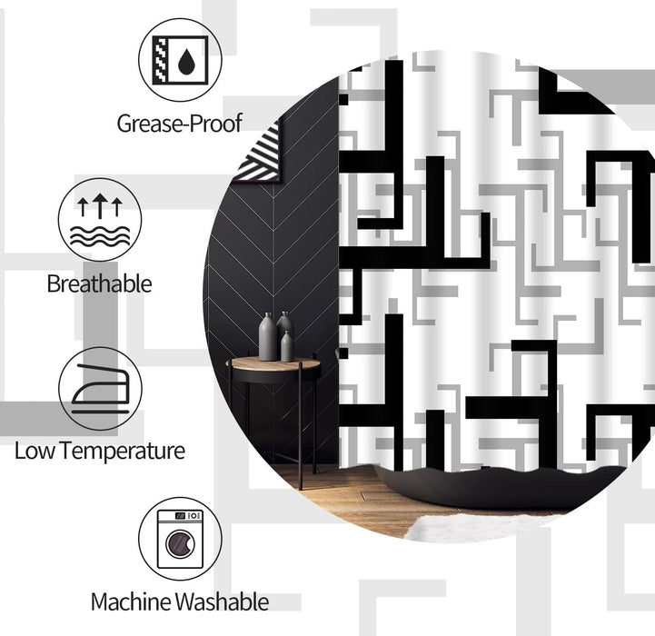 Black White Grey Shower Curtain Modern Abstract Mid Century Minimalist Waterproof Shower Curtains for Bathroom Decor 12 Hooks, 72" X 72"