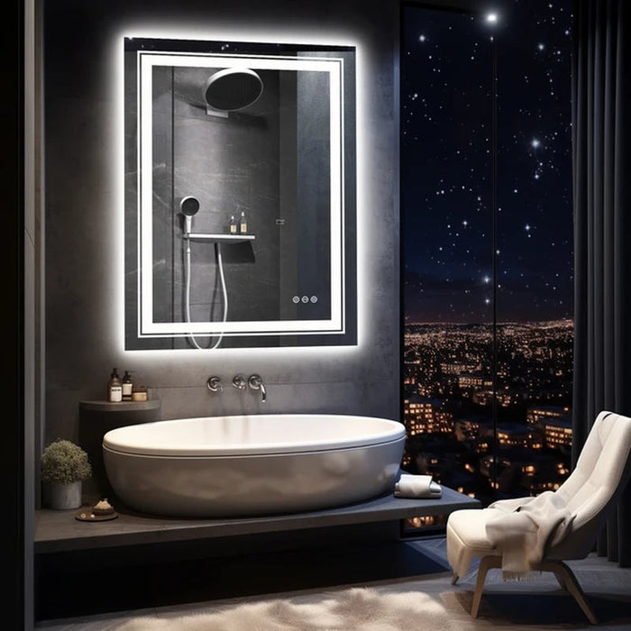 Large LED Bathroom Mirror with Lights LED Vanity Mirror Wall Mounted Anti-Fog Dimmable Makeup Mirrors for Bedroom