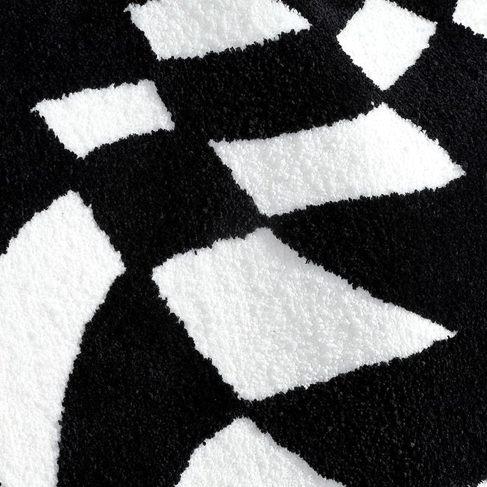 Feblilac Black and White Checkerboard Bath Mat, Abstract Curly Mat Rug