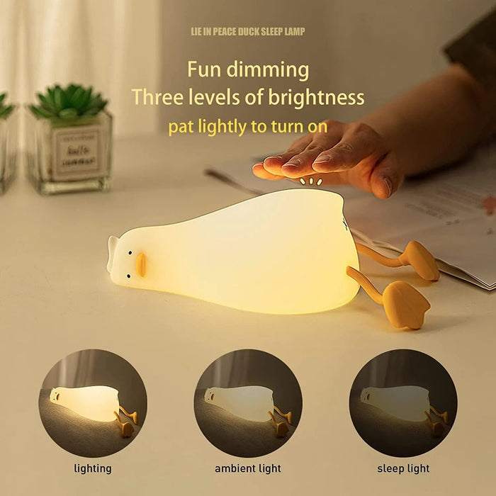 Benson Lying Flat Duck Night Light, LED Squishy Duck Lamp, Cute Light up Duck, Silicone Dimmable Nursery Nightlight,