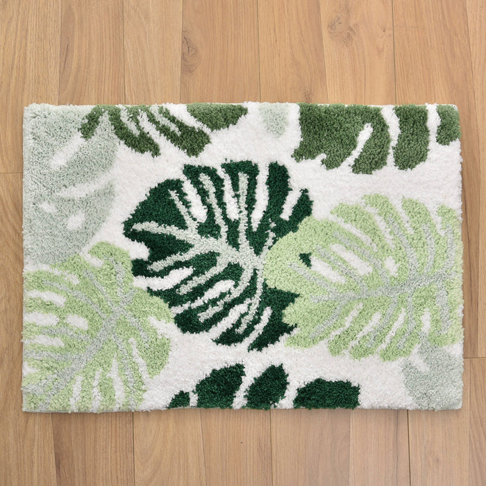 Green Leaves Bathroom Rug, Tropical Monstera Leaves Bath Mat