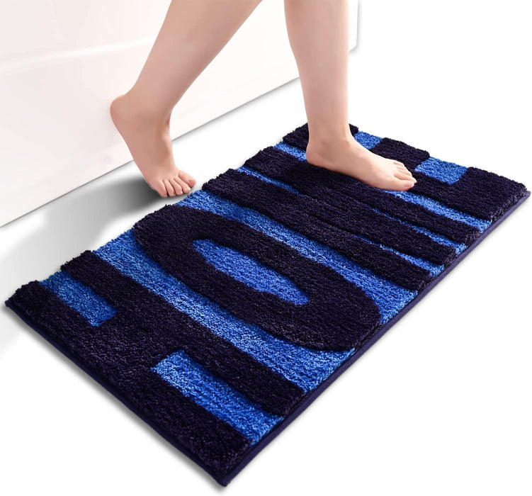 Feblilac Rectangular Navy Blue and Blue Letter HOME Print Tufted Bath Mat