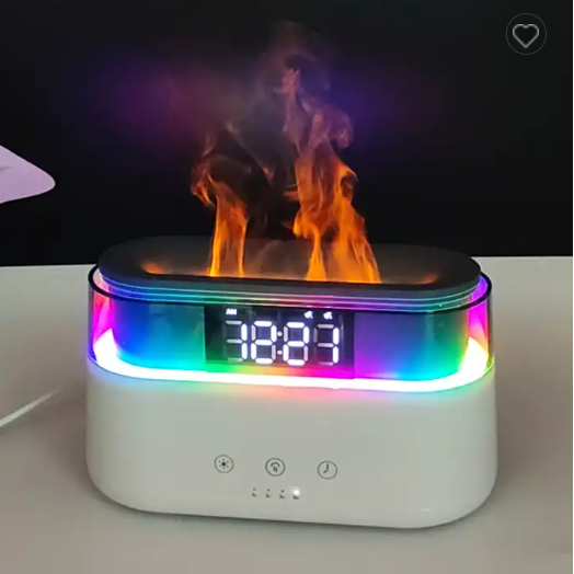 2023 Elegant Alarm Clock Oil Diffuser Innovative Simulation Flame Humidifier With Timer Function Flame Night Light