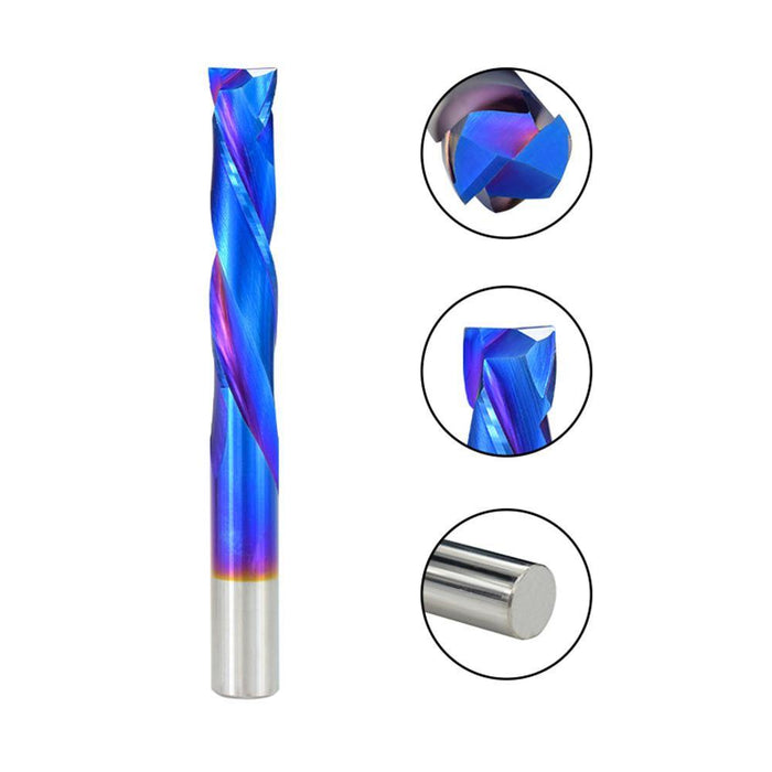 Drillpro Carbide 2 Flute Up Down Milling Cutter 3.175mm Shank Blue Nano Coating CNC Router Bit 2 Flute End Mill