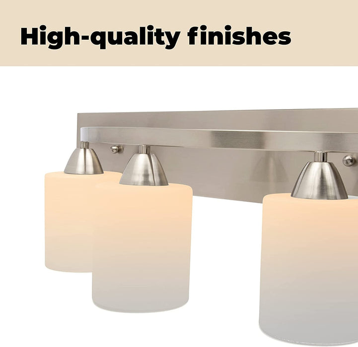 '- Bathroom Vanity Light Bar - Brushed Nickel, 3 Lights, E26 100W LED - Interior Bathroom Lights over Mirror - Contemporary Modern Glass Shade (Bulbs Not Included)