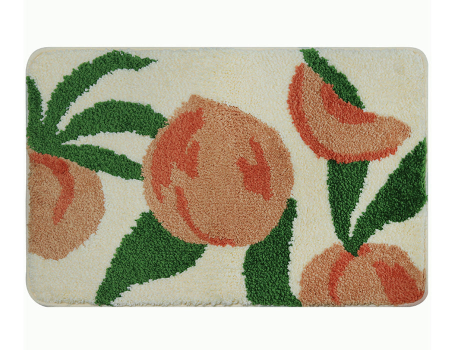 Lovely Peach Bath Mat, Green Pink Bathroom Rug, Cute Fresh Fruit Decor for Home, Housewarming Gift Idea for Nature Lover, 50x70cm or 19x27 inches