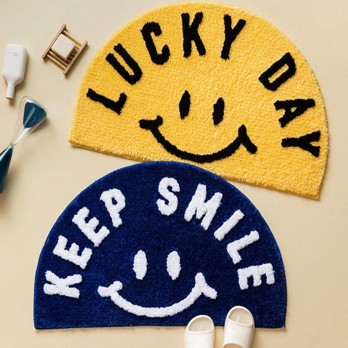 Semicircular Lucky Day Smile Bath Mat