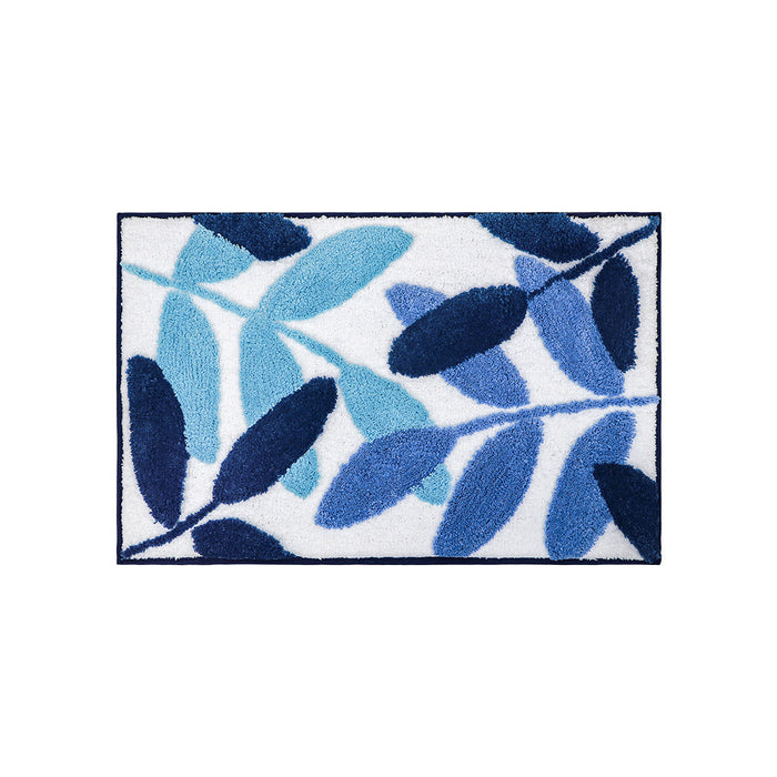 Feblilac Black/Green/Blue Leaves Bath Mat