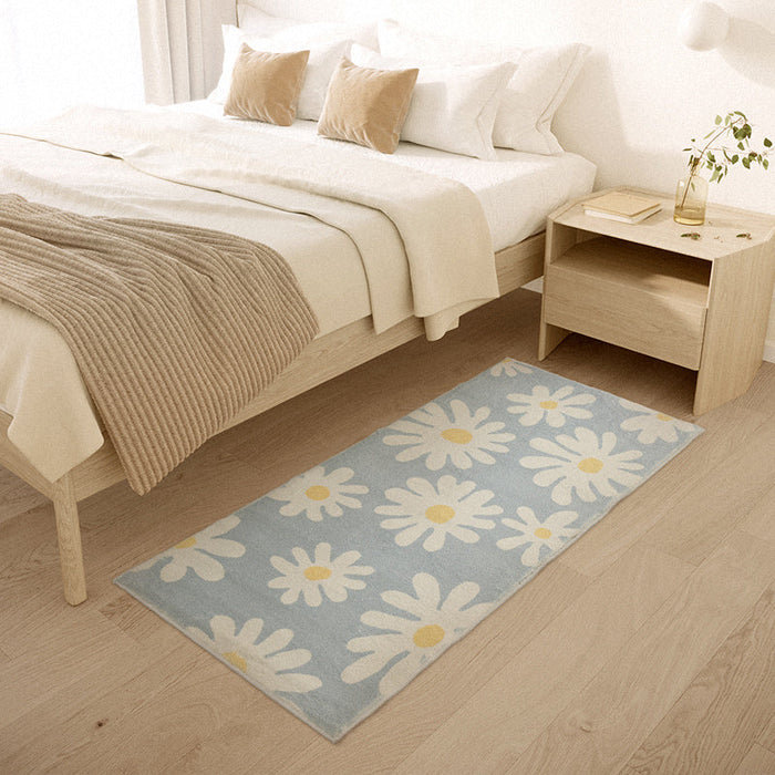 Feblilac White Daisy Green and Blue Ground Bedroom Mat Mom‘s Day Gift