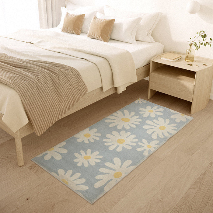 Feblilac White Daisy Green and Blue Ground Bedroom Mat