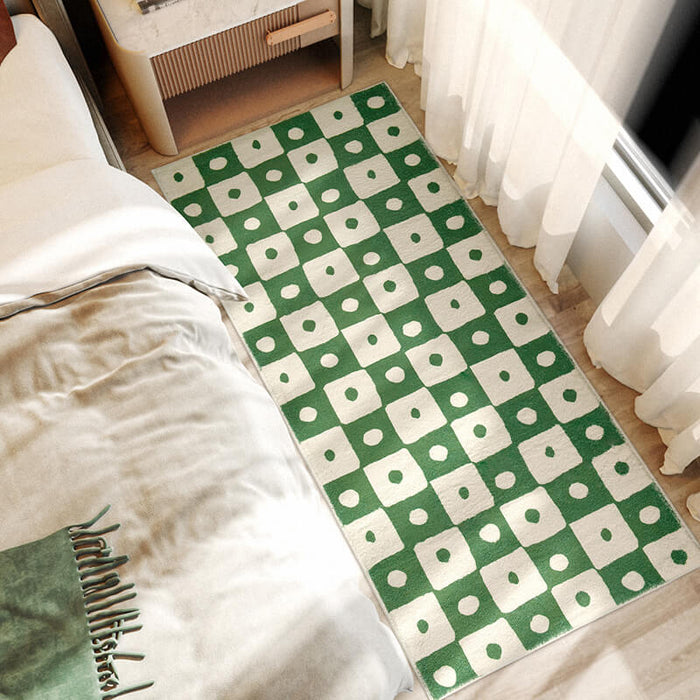 Green and Cream Checked Dot Bedroom Runner