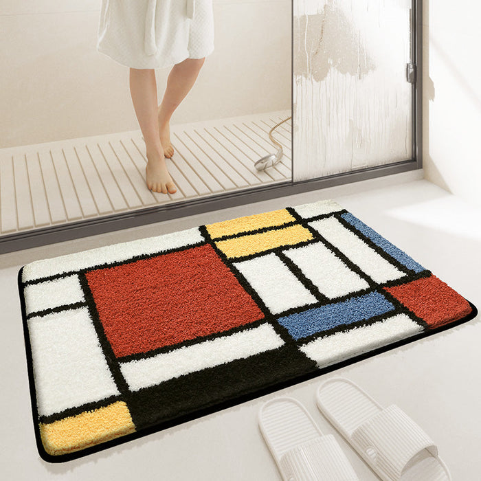 Feblilac Colorful Geometric Square Tufted Bathroom Mat Toilet U-Shaped Floor Mat