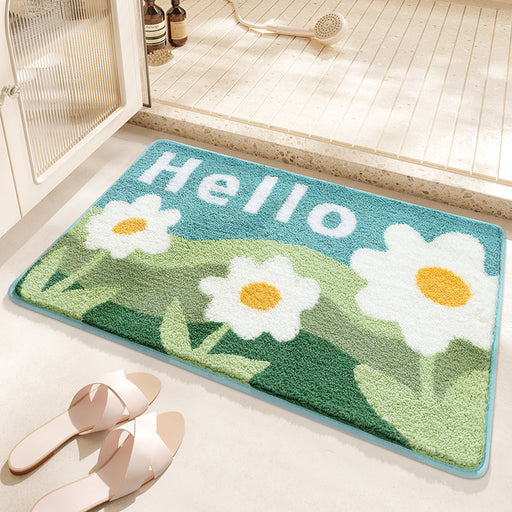 Feblilac Mountains and White Flower Tufted Bath Mat U-shape Toilet Floor Mat