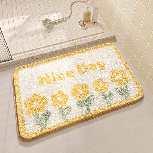 Feblilac Yellow Flowers Tufted Bath Mat U-shape Toilet Floor Mat