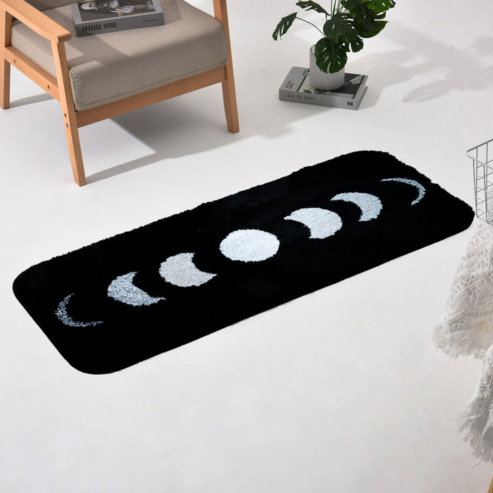 Feblilac Black Bedroom Rug Long Runner, Moon Pattern Rug for Bedside Bathroom, Water Absorbent Non-Slip Area Rug Mat for Home Decor