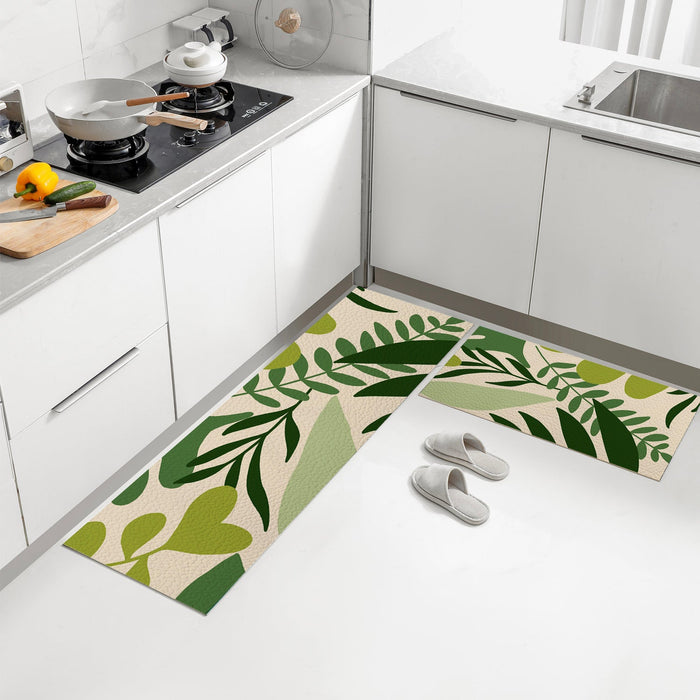 Feblilac Green Tropical Plant Leaves PVC Leather Kitchen Mat @Frank's design