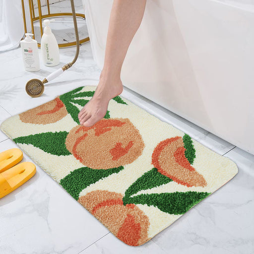 Lovely Peach Bath Mat, Green Pink Bathroom Rug, Cute Fresh Fruit Decor for Home, Housewarming Gift Idea for Nature Lover, 50x70cm or 19x27 inches