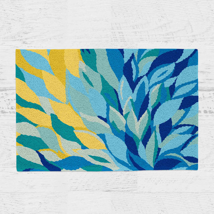 Feblilac Small Leaves Blue Yellow Tufted Bath Mat