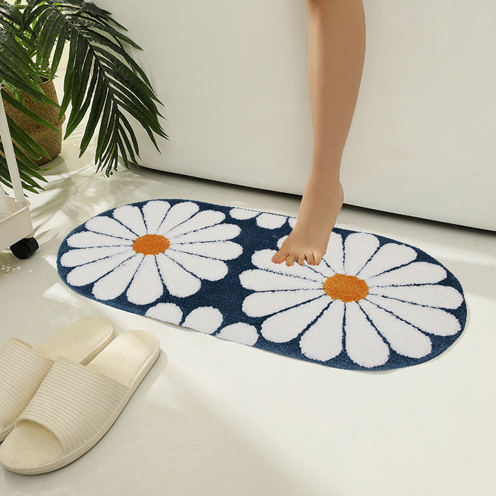 Feblilac Oval Colorful Daisy Tufted Bath Mat