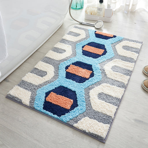 White Blue Orange Grey Geometrical Bath Mat