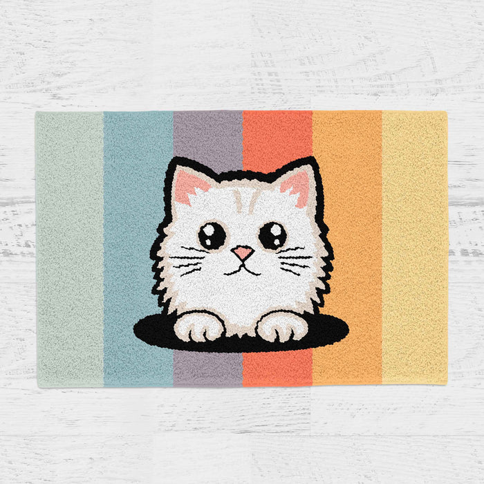 Feblilac Rainbow Cat Tufted Bath Mat