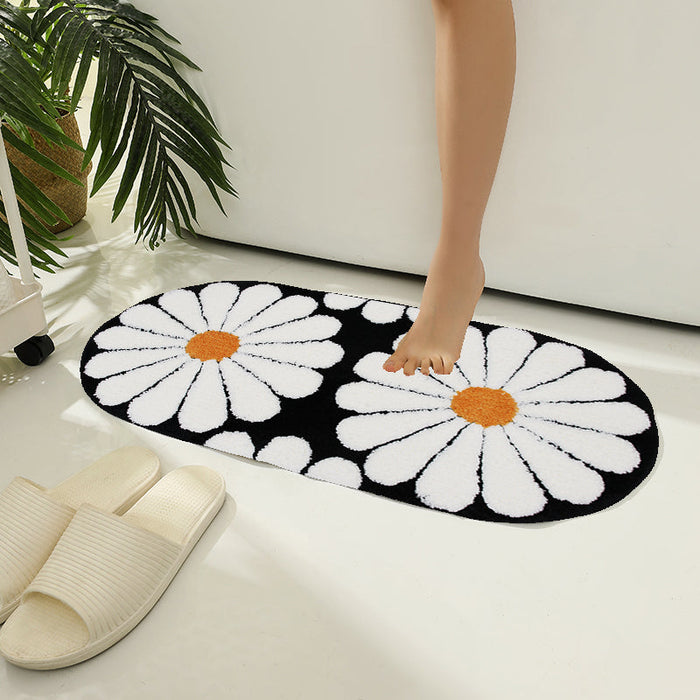 Feblilac Oval Colorful Daisy Tufted Bath Mat