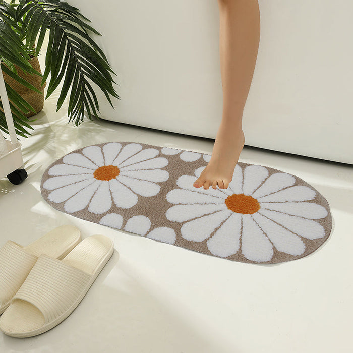 Feblilac Oval Colorful Daisy Tufted Bath Mat