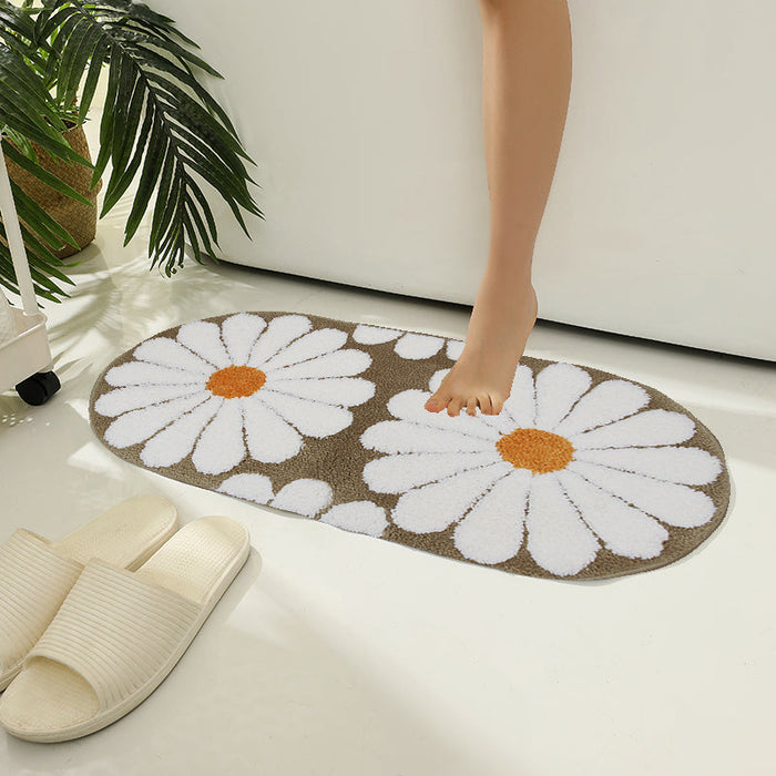 Feblilac Oval Colorful Daisy Tufted Bath Mat