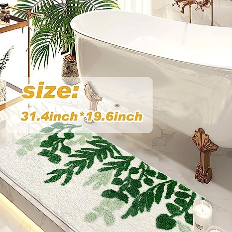 Feblilac Green Leaf Cute Plant Tufted Bath Mat