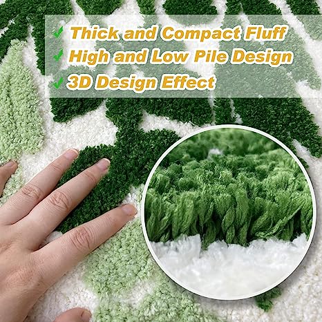 Feblilac Green Leaf Cute Plant Tufted Bath Mat