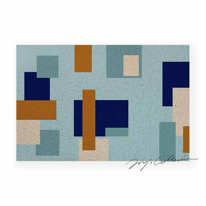 Feblilac Blue and Brown Squares Geometric PVC Coil Door Mat