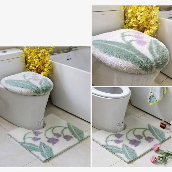 Feblilac Sunflower Cute and Warm Acrylic Fibers U-shape Bathroom Toilet Rugs and Lid Cover Toilet Seat Cover Kit