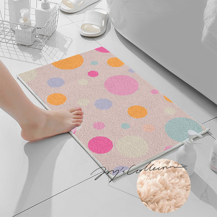 Feblilac Pink Polka Dots Geometric Tufted Bath Mat