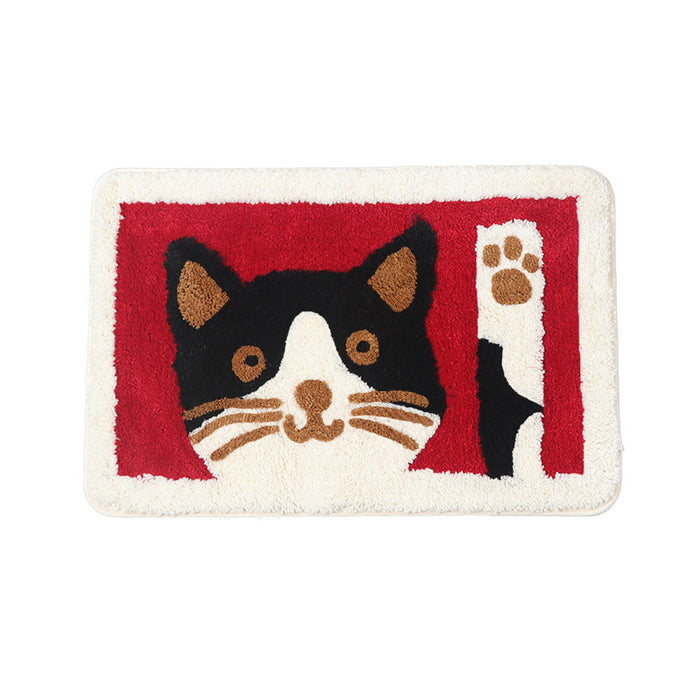 Feblilac Waving Cat Red Ground Bath Mat