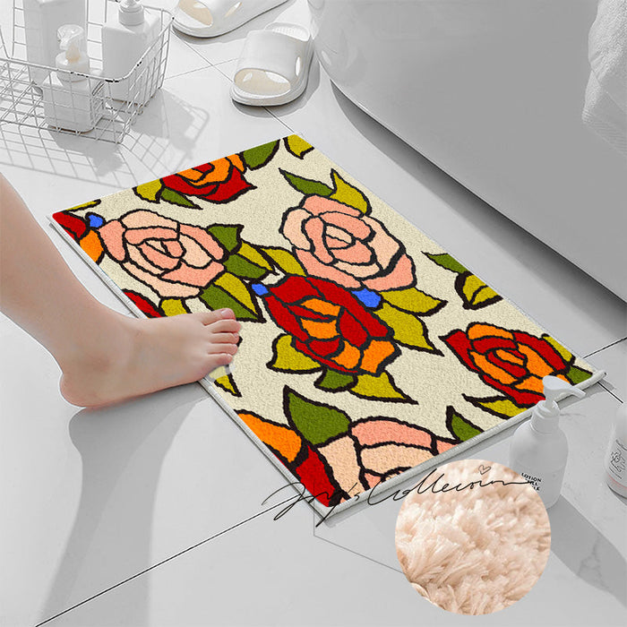 Feblilac Beautiful Rose Garden Tufted Bath Mat