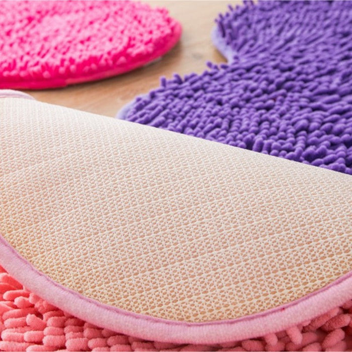 Feblilac Heart-shaped Solid Chenille Non-Slip Microfiber Shag Bathroom Rug Mat