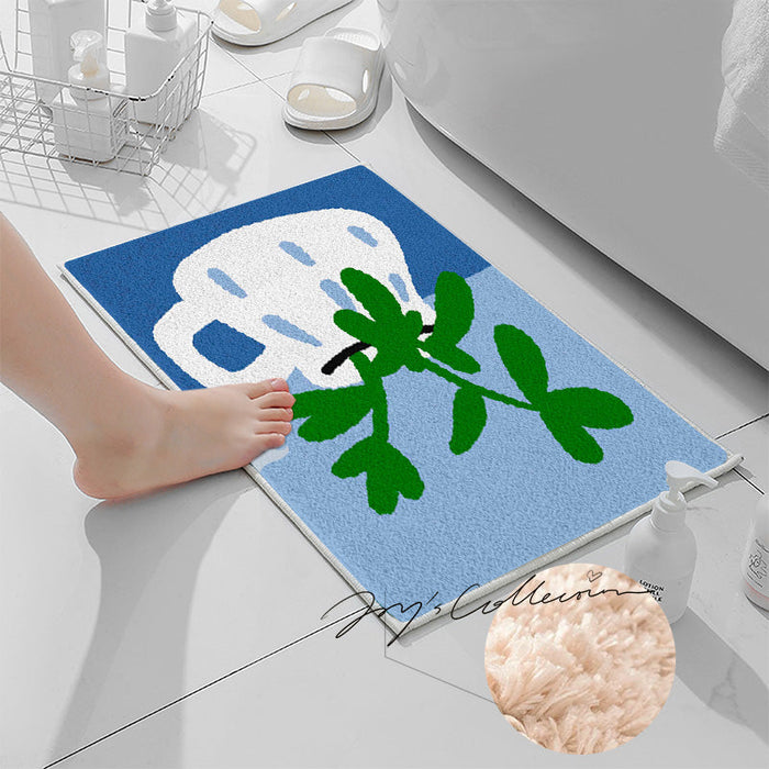 Feblilac White Vase and Greenery Tufted Bath Mat