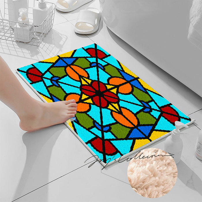 Feblilac Baroco Style Glasses Geometric Tufted Bath Mat