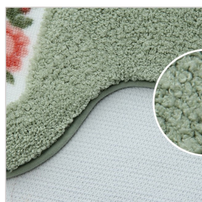 Feblilac Oval Flower Tufted Toilet U-Shaped Floor Bathroom Mat