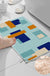 Feblilac Blue and Brown Squares Geometric Tufted Bath Mat