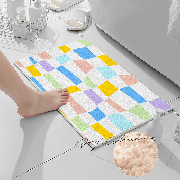 Feblilac Colorful Distorted Square Geometric Tufted Bath Mat