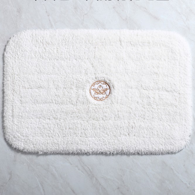 Feblilac Rectangular Solid Swan Embroidery Tufted Bath Mat