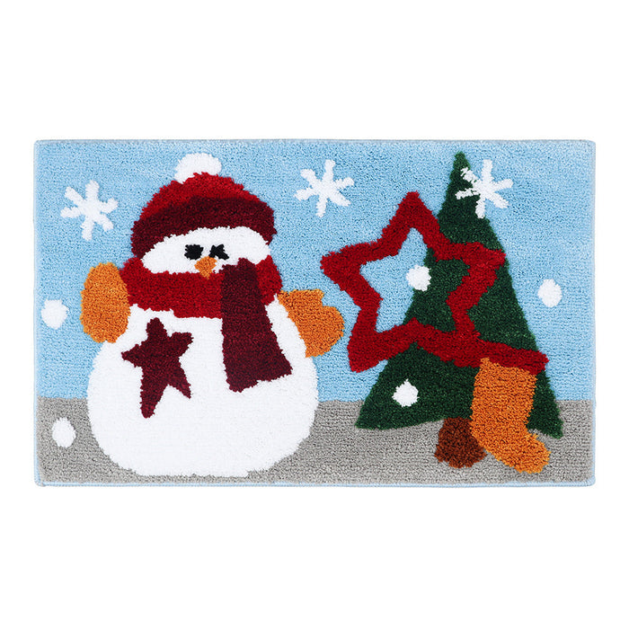 Feblilac Merry Christmas Tree and Happy Santa Claus Snowman Bath Mat