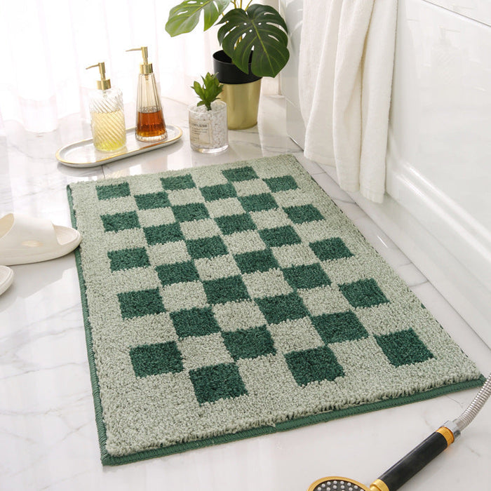 Feblilac Blue and White Checkerboard Ultra Soft Bathroom Rug